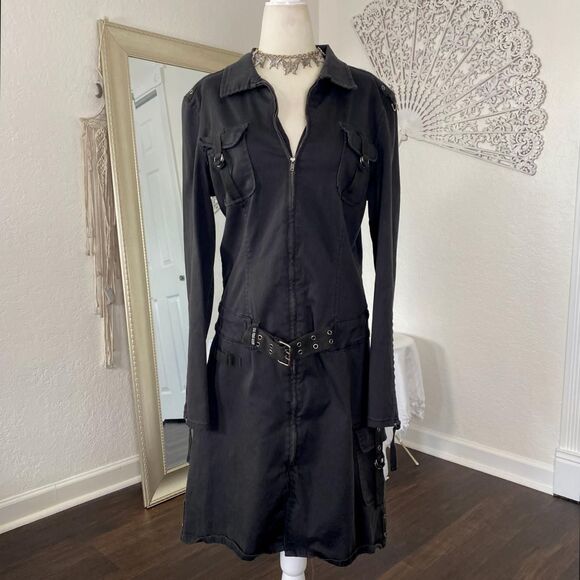 U.S Polo Assn Early 2000's Black Cotton Utility Gorpcore Buckle Mini Dress XL 16 - Picture 7 of 7